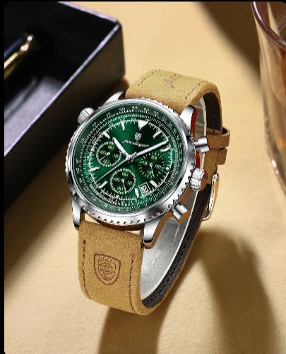Luxury Men's Chronograph Watch – Waterproof, Luminous, Leather Strap, Quartz Movement, Casual & Sports Design