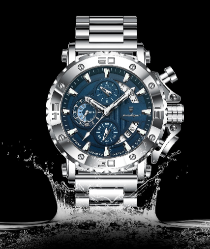 Luxury Men’s Chronograph Watch – Stainless Steel, Waterproof, Luminous, Full Calendar, Quartz Movement