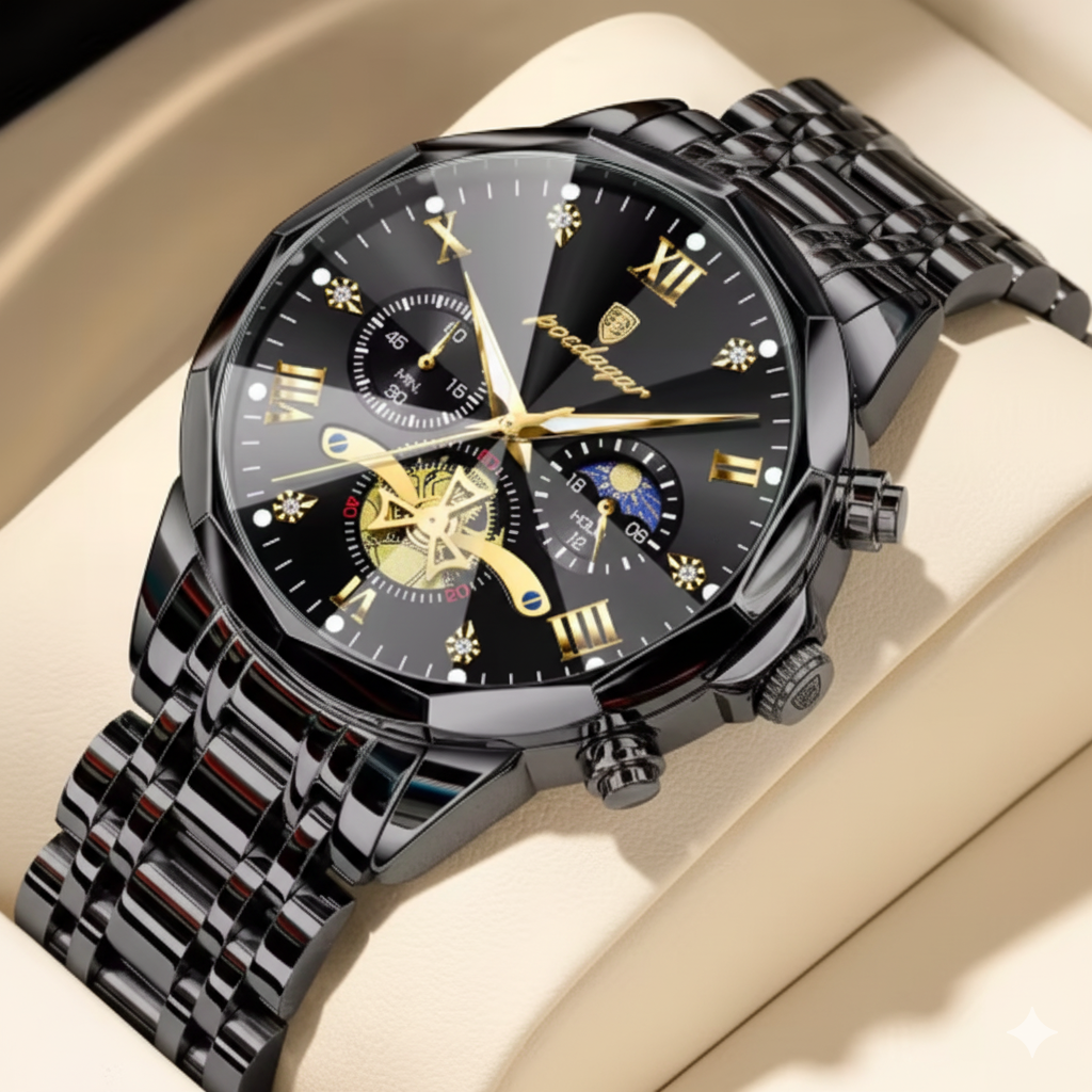 Luxury Men’s Watch – Waterproof Luminous Chronograph, Stainless Steel Quartz Wristwatch