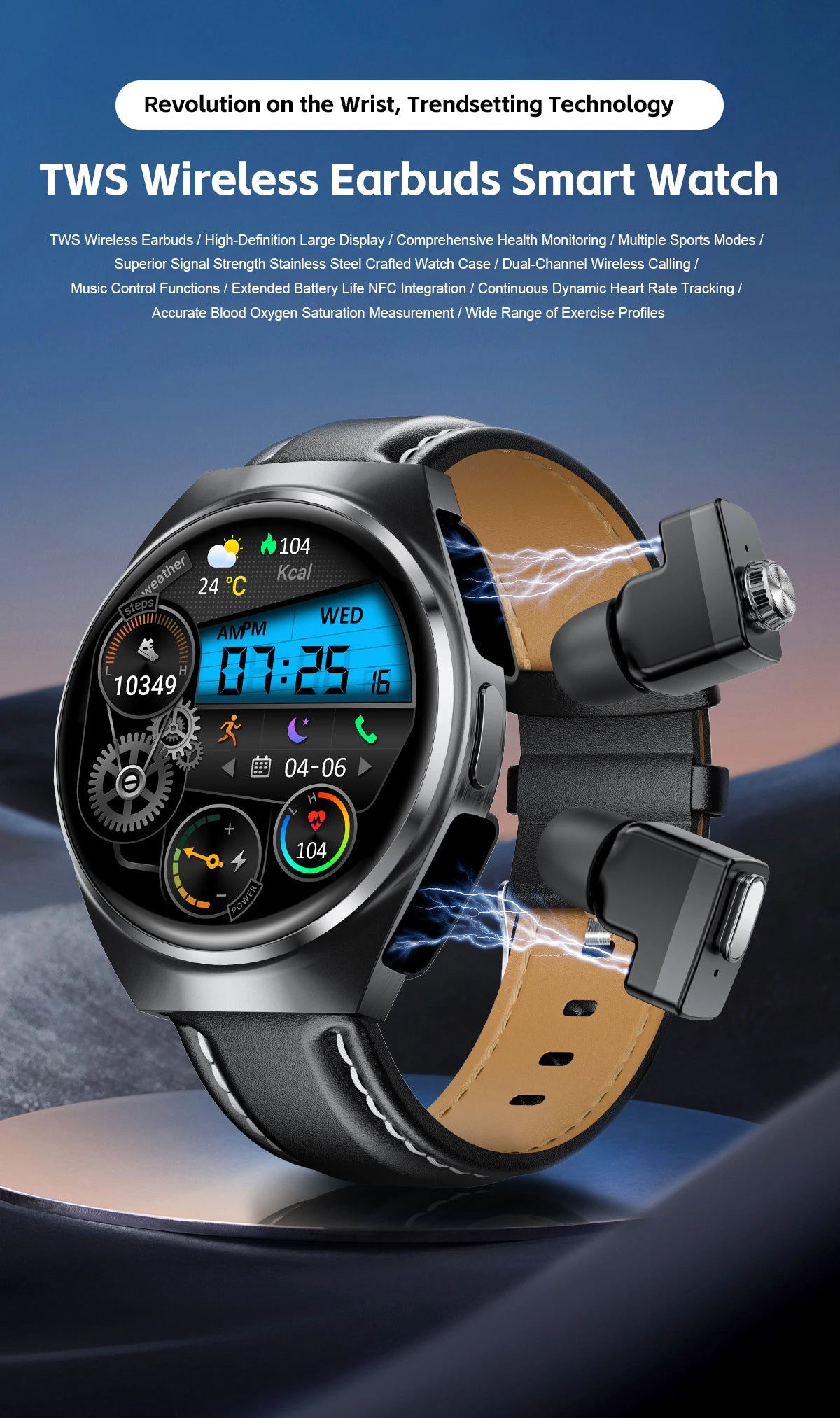 GUHUAVMI 2-in-1 Smartwatch with Wireless Earbuds – Bluetooth 5.3 Sports Watch with Heart Rate, SpO₂ & Sleep Monitor