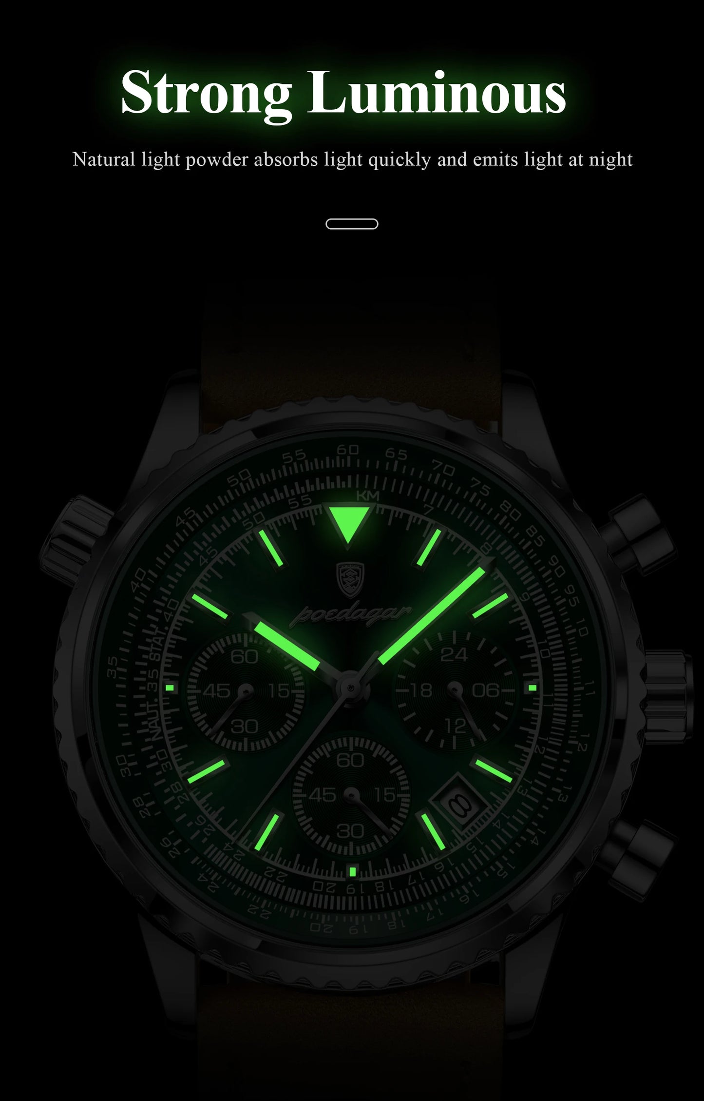 Luxury Men's Chronograph Watch – Waterproof, Luminous, Leather Strap, Quartz Movement, Casual & Sports Design
