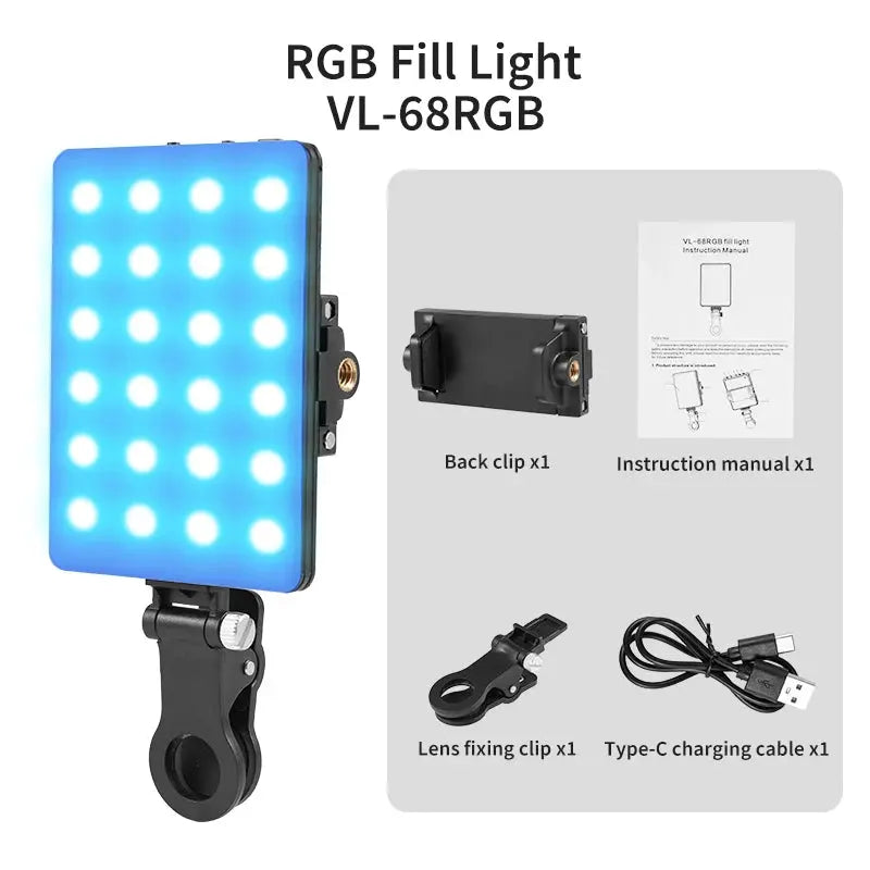 Mini RGB LED Fill Light Clip – Compact Lighting for Vlogs, Selfies & Videos - Lynoza