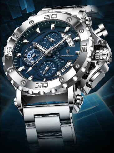 Luxury Men’s Chronograph Watch – Stainless Steel, Waterproof, Luminous, Full Calendar, Quartz Movement