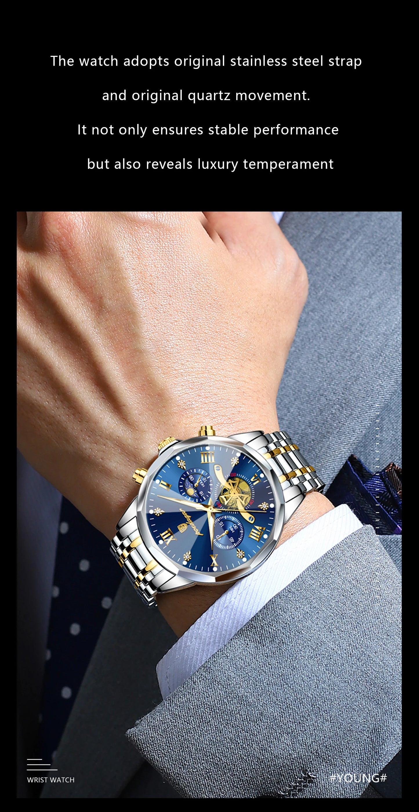 Luxury Men’s Watch – Waterproof Luminous Chronograph, Stainless Steel Quartz Wristwatch