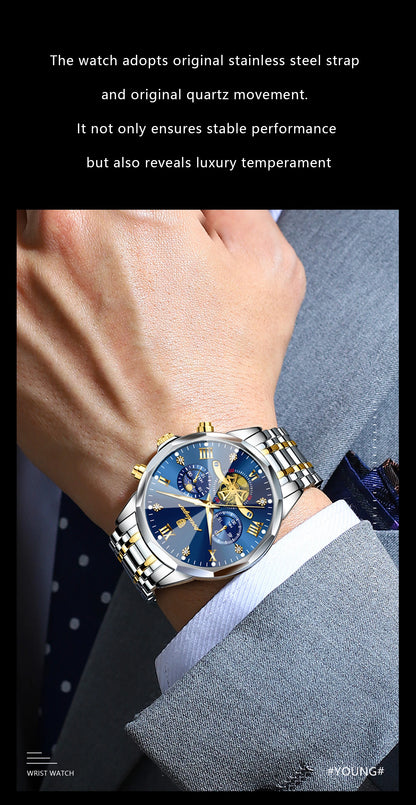 Luxury Men’s Watch – Waterproof Luminous Chronograph, Stainless Steel Quartz Wristwatch