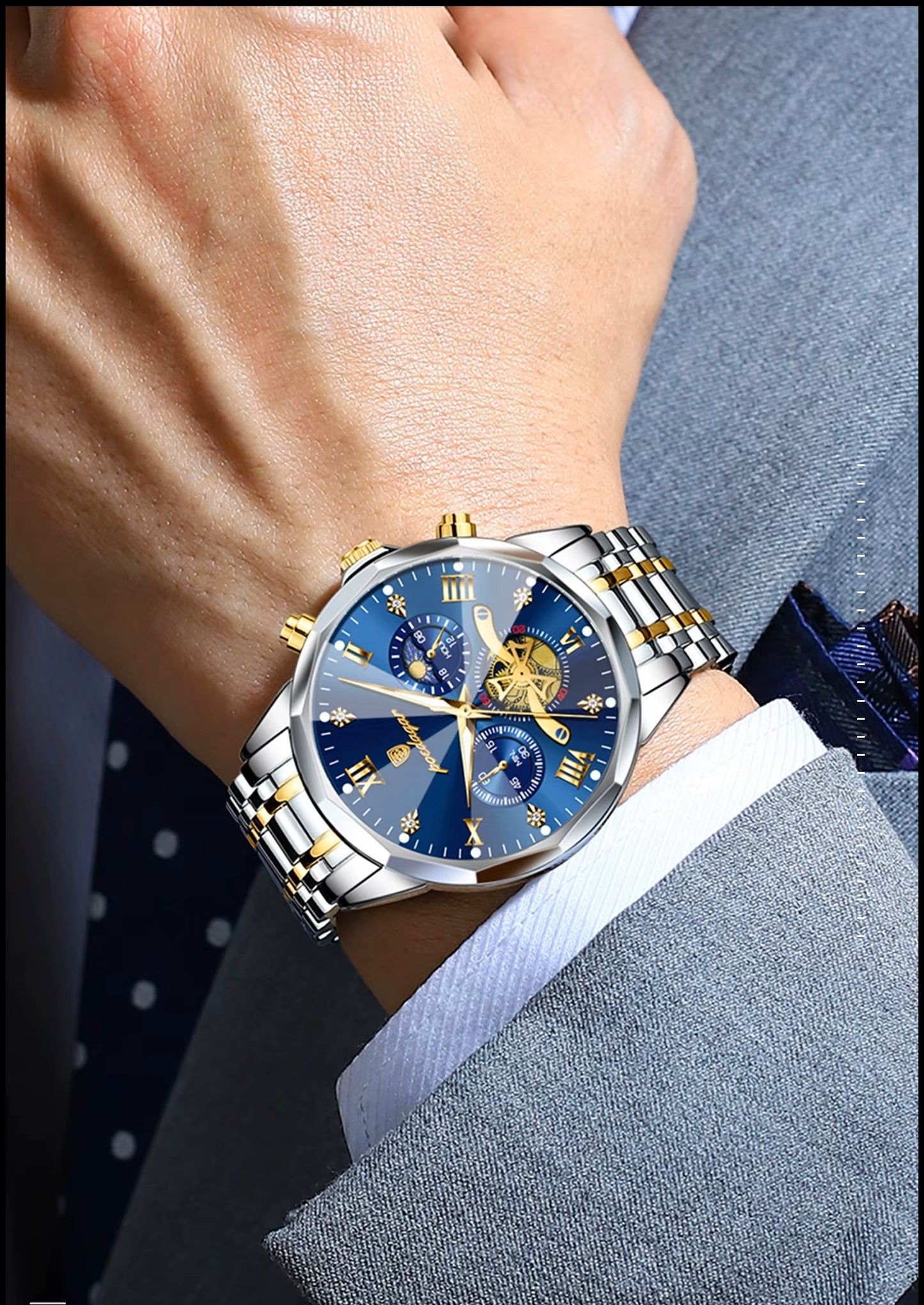 Luxury Men’s Watch – Waterproof Luminous Chronograph, Stainless Steel Quartz Wristwatch