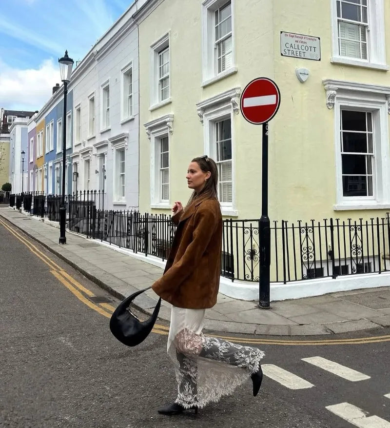 Trendix V-Neck Lace Backless Maxi Dress – Elegant Off-Shoulder Slip Dress for Women, Autumn 2025 Party & Evening Wear