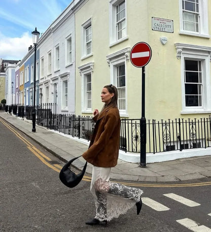 Trendix V-Neck Lace Backless Maxi Dress – Elegant Off-Shoulder Slip Dress for Women, Autumn 2025 Party & Evening Wear