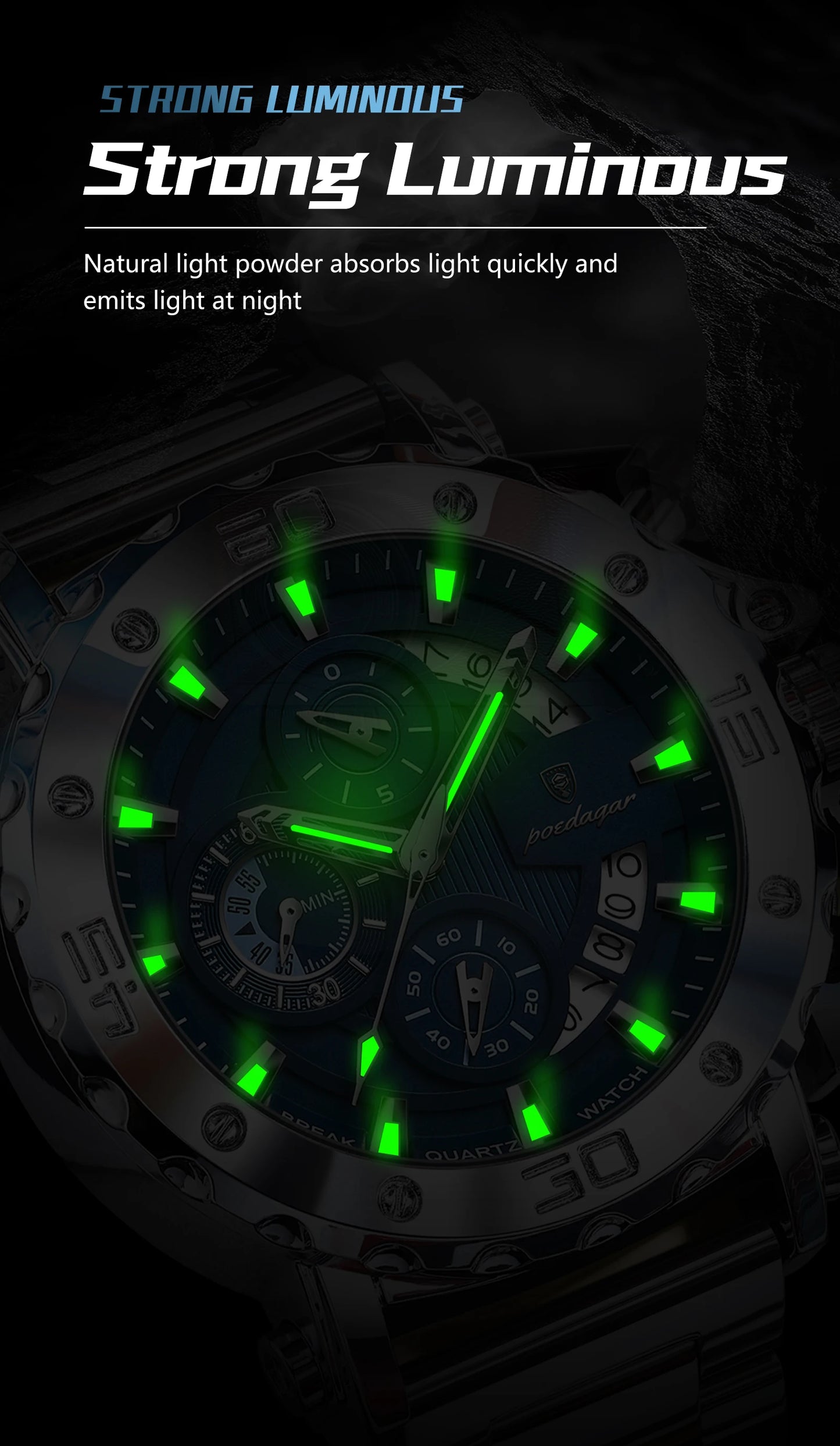 Luxury Men’s Chronograph Watch – Stainless Steel, Waterproof, Luminous, Full Calendar, Quartz Movement