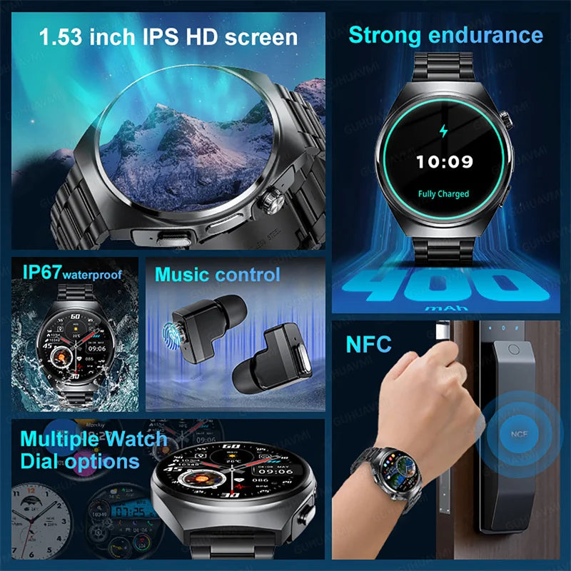 GUHUAVMI 2-in-1 Smartwatch with Wireless Earbuds – Bluetooth 5.3 Sports Watch with Heart Rate, SpO₂ & Sleep Monitor