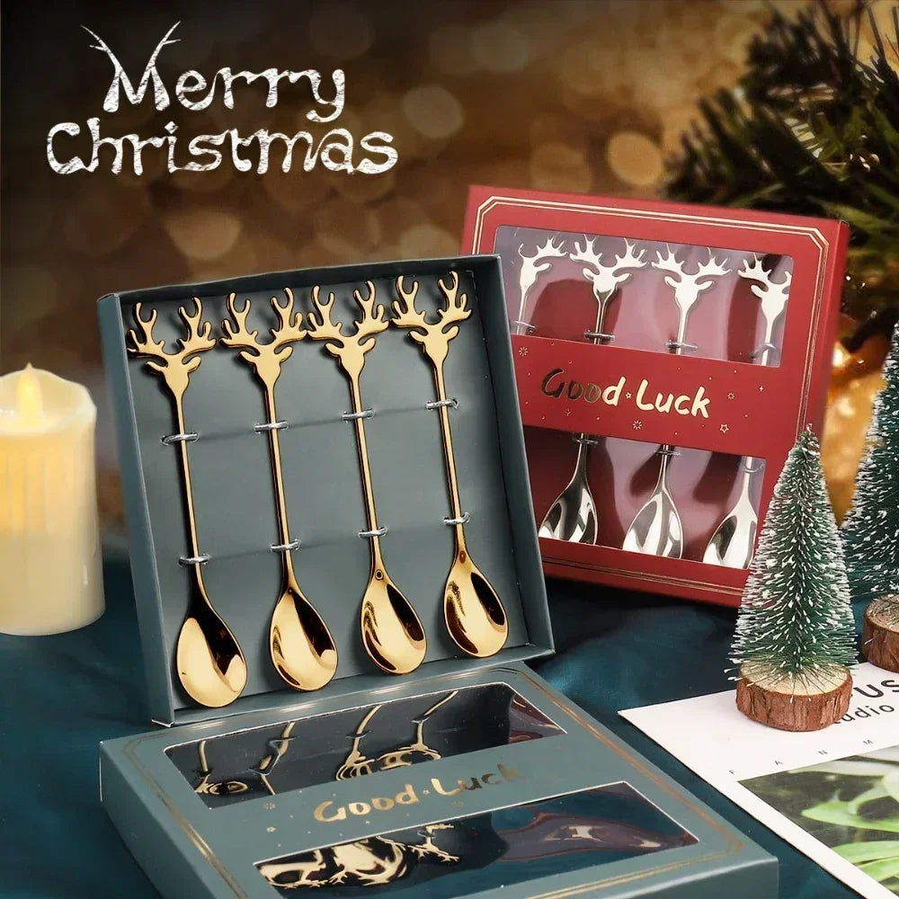 Christmas Elk Coffee Spoons – Festive Stainless-Steel Set for Magical Holiday Moments Lynoza