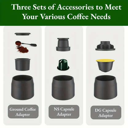 3-in-1 Portable Manual Espresso Maker – For Ground & Capsule Coffee
