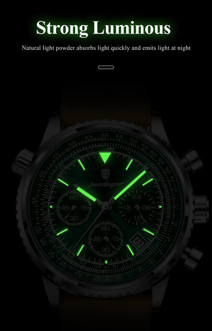 Luxury Men's Chronograph Watch – Waterproof, Luminous, Leather Strap, Quartz Movement, Casual & Sports Design