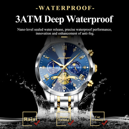 Luxury Men’s Watch – Waterproof Luminous Chronograph, Stainless Steel Quartz Wristwatch